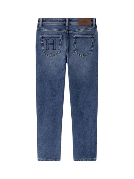Hackett London Kids' Regular Fit 5 Pocket Vintage Wash Jeans, Denim Blue - view 2, Denim Blue