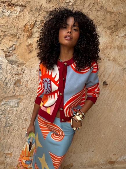 Never Fully Dressed Abstract Print A-Line Maxi Skirt, Multi, Multi