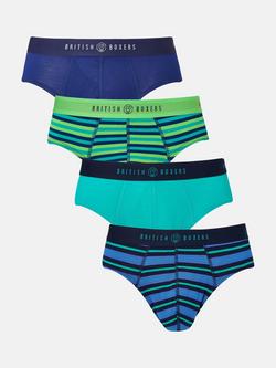 British Boxers Bamboo Stretch Stripe & Plain Briefs, Pack of 4, Multi, Multi