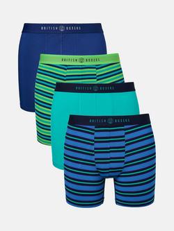 British Boxers Bamboo Stretch Stripe & Plain Trunks, Pack of 4, Multi, Multi
