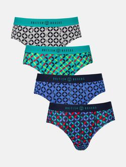 British Boxers Bamboo Stretch Geometric Print Briefs, Pack of 4, Multi, Multi