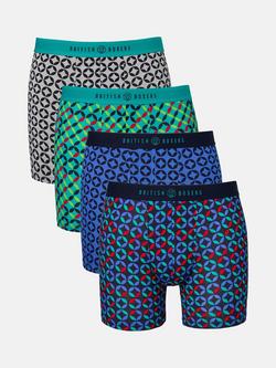 British Boxers Bamboo Stretch Geometric Print Trunks, Pack of 4, Multi, Multi