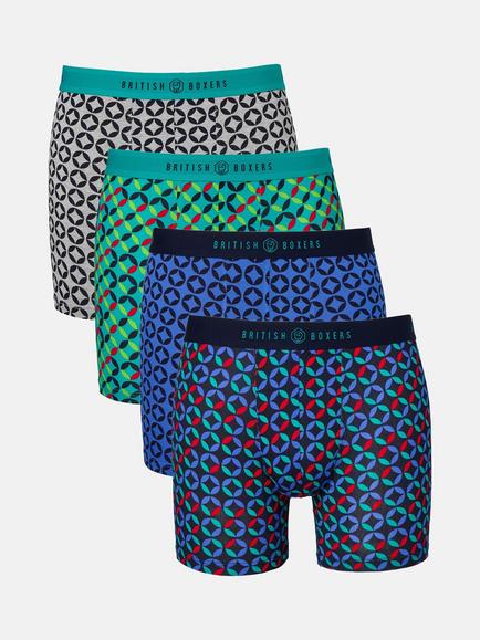 British Boxers Bamboo Stretch Geometric Print Trunks, Pack of 4, Multi, Multi