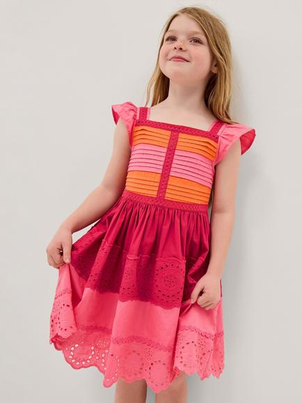 Monsoon Kids' Cotton Poplin Embroidered Dress, Pink, Pink