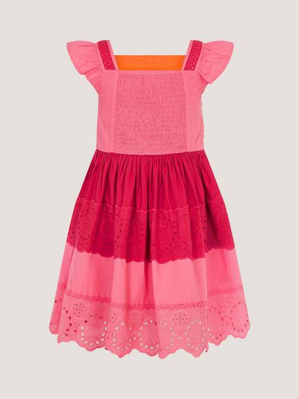 Monsoon Kids' Cotton Poplin Embroidered Dress, Pink - view 2, Pink