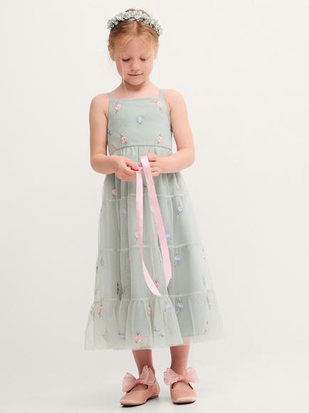 Monsoon Kids' Luna Sleeveless Floral Maxi Dress, Sage, Sage