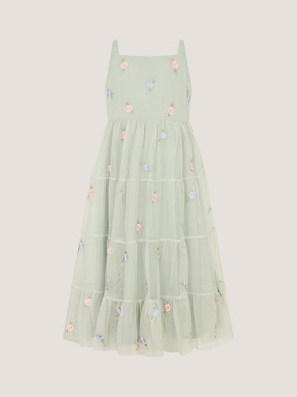 Monsoon Kids' Luna Sleeveless Floral Maxi Dress, Sage - view 2, Sage