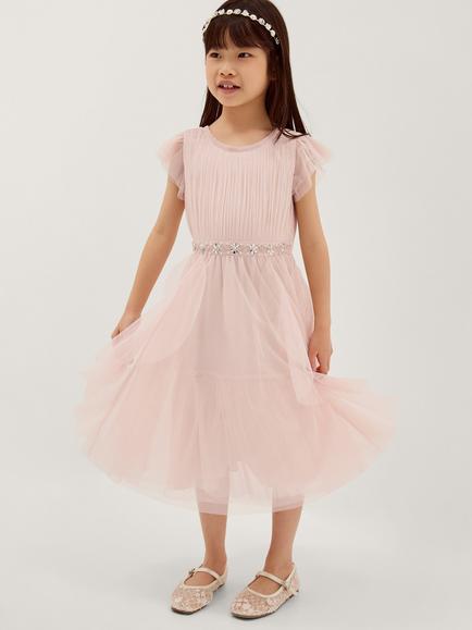 Monsoon Kids' Pennie Waterfall Ruffle Dress, Pale Pink, Pale Pink