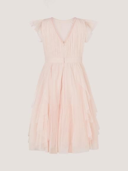 Monsoon Kids' Pennie Waterfall Ruffle Dress, Pale Pink - view 2, Pale Pink