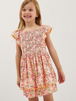 Monsoon Kids' Frill Sleeve Smocked Playsuit, Pink, Pink
