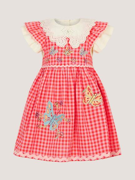Monsoon Baby Short Sleeve Gingham Dress Set, Pink, Pink