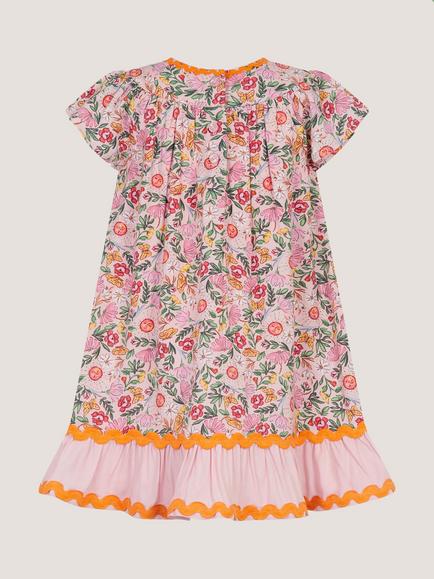 Monsoon Baby Short Sleeve Floral Summer Dress, Pink - view 2, Pink