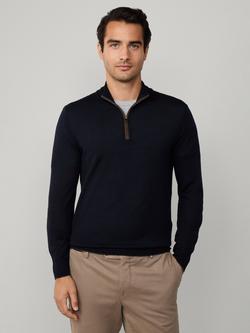 Hackett London Half Zip Merino Wool Silk Blend Jumper, Midnight Blue, Midnight Blue