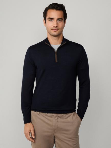 Hackett London Half Zip Merino Wool Silk Blend Jumper, Midnight Blue, Midnight Blue