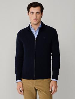 Hackett London Zip Front Lambswool Cardigan, Midnight Blue, Midnight Blue