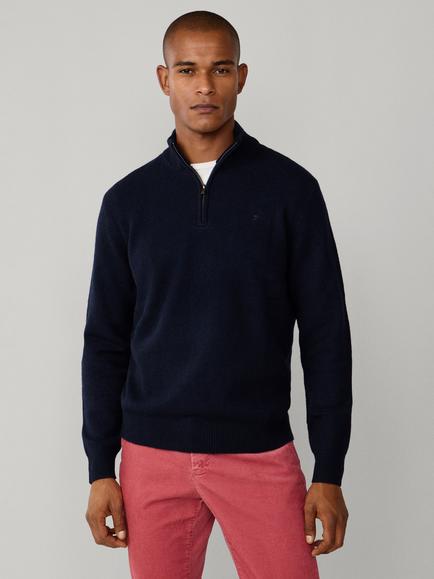 Hackett London Half Zip Lambswool Jumper, Midnight Blue
