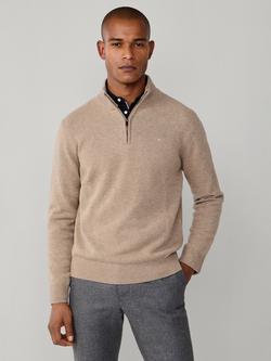 Hackett London Half Zip Lambswool Jumper, Malt Beige