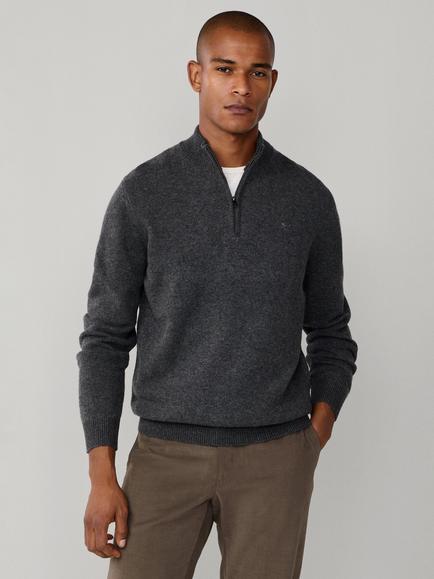 Hackett London Half Zip Lambswool Jumper, Charcoal Grey