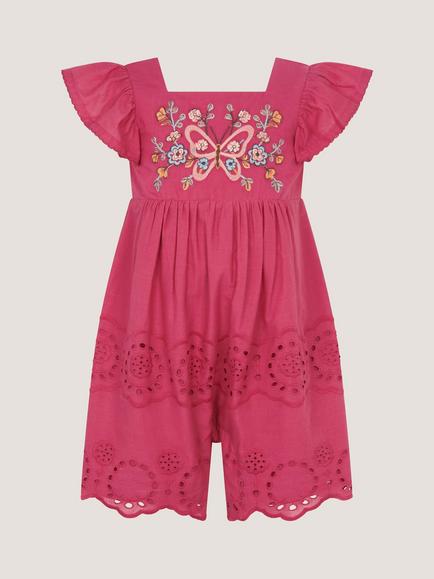 Monsoon Baby Frill Sleeve Butterfly Romper, Pink, Pink