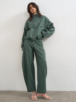 Topshop Funnel Neck Pinstripe Full Zip Bomber Jacket, Green, Green