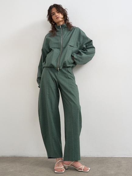 Topshop Funnel Neck Pinstripe Full Zip Bomber Jacket, Green, Green