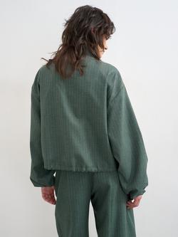 Topshop Funnel Neck Pinstripe Full Zip Bomber Jacket, Green - view 2, Green