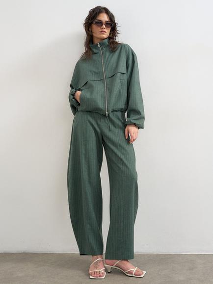Topshop Pinstripe Barrel Leg Trousers, Green, Green
