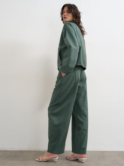 Topshop Pinstripe Barrel Leg Trousers, Green - view 2, Green