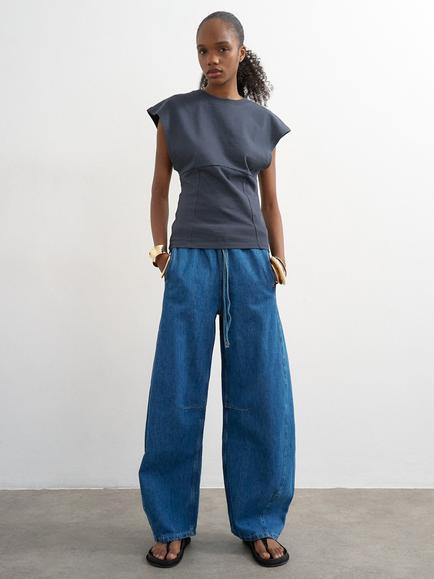 Topshop Pull On Barrel Leg Jeans, Rich Blue