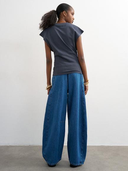 Topshop Pull On Barrel Leg Jeans - view 2, Rich Blue
