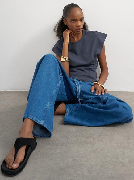 Topshop Pull On Barrel Leg Jeans - view 2, Rich Blue