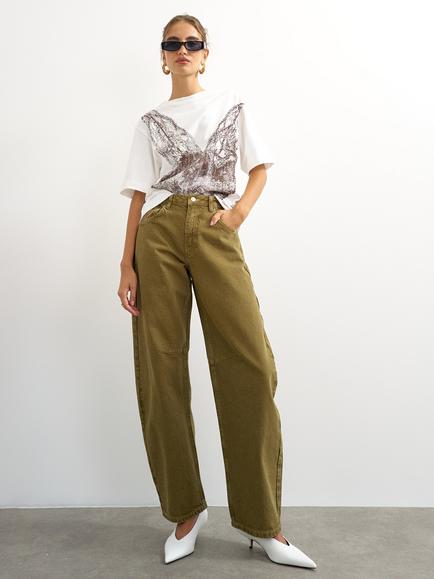 Topshop High Rise Barrel Leg Jeans, Khaki, Khaki