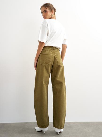 Topshop High Rise Barrel Leg Jeans, Khaki - view 2, Khaki