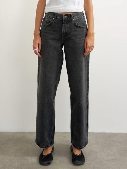 Topshop Cinch Low Rise Relaxed Leg Jeans, Washed Black