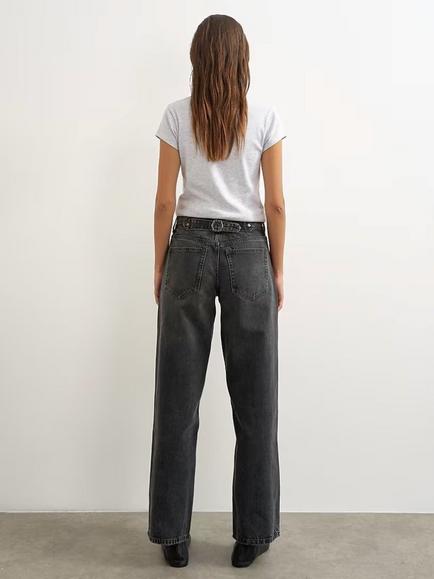 Topshop Cinch Low Rise Relaxed Leg Jeans - view 2, Washed Black