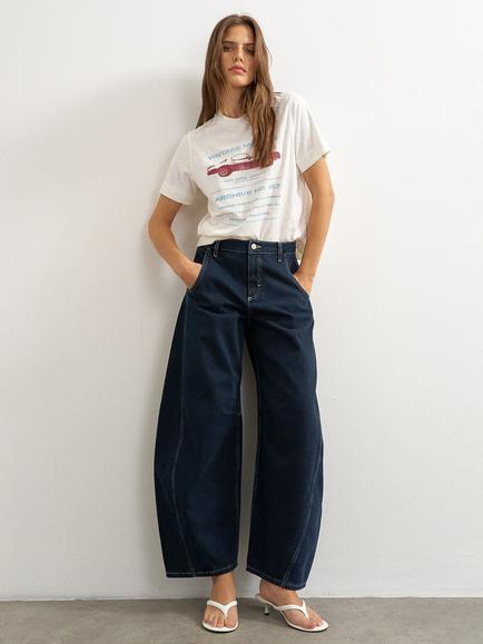 Topshop Horseshoe Mid Rise Barrel Leg Jeans, Navy, Navy