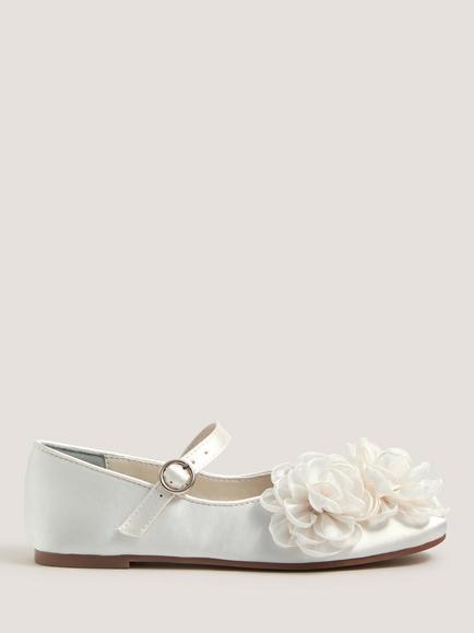 Monsoon Kids' Corsage Ballet Pumps, Ivory, Ivory