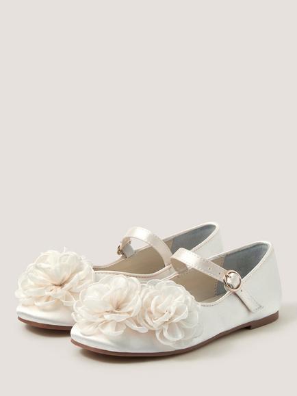 Monsoon Kids' Corsage Ballet Pumps, Ivory - view 2, Ivory