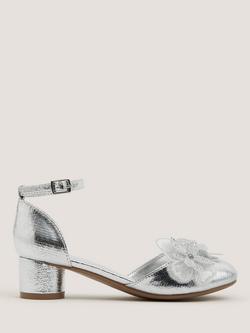 Monsoon Kids' Applique Flower Block Heel Sandals, Silver, Silver
