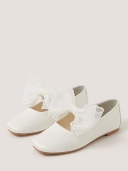 Monsoon Kids' Square Toe Organza Ballet Pumps, Ivory - view 2, Ivory