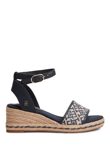 Tommy Hilfiger Logo Plaque Jacquard Wedge Heel Espadrille Sandals, Midnight Blue/Multi