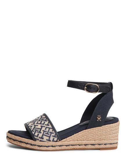 Tommy Hilfiger Logo Plaque Jacquard Wedge Heel Espadrille Sandals - view 2, Midnight Blue/Multi
