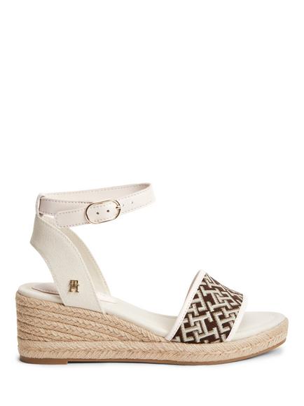 Tommy Hilfiger Logo Plaque Jacquard Wedge Heel Espadrille Sandals, Chocolate/Multi