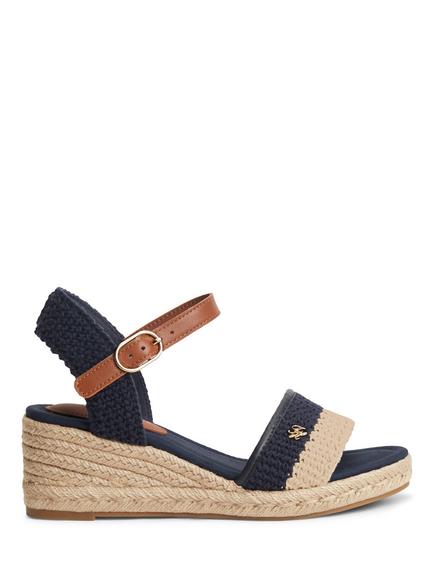 Tommy Hilfiger Logo Plaque Woven Wedge Heel Espadrilles, Midnight Blue/Multi, Midnight Blue/Multi