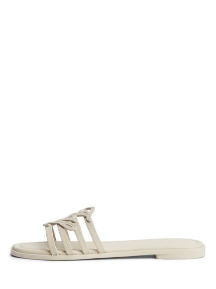 Tommy Hilfiger Logo Strap Leather Mules - view 2, Beige