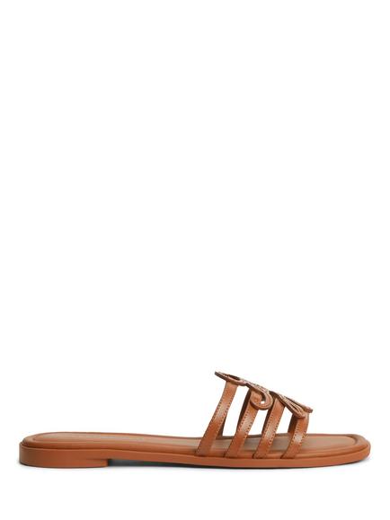 Tommy Hilfiger Logo Strap Leather Mules, Chestnut