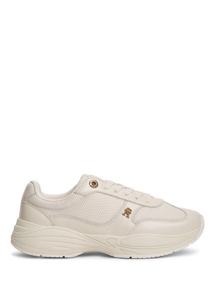 Tommy Hilfiger TH Monogram Mixed Texture Leather Trainers, White, White