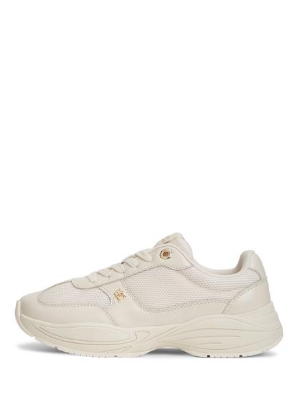 Tommy Hilfiger TH Monogram Mixed Texture Leather Trainers, White - view 2, White