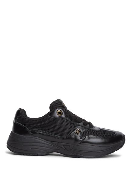 Tommy Hilfiger TH Monogram Mixed Texture Leather Trainers, Black, Black