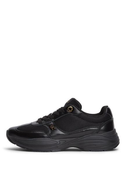 Tommy Hilfiger TH Monogram Mixed Texture Leather Trainers, Black - view 2, Black